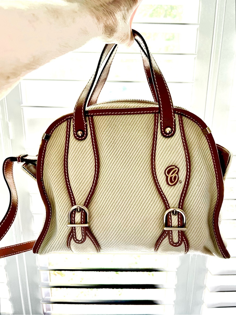 Chloe(Susan)Med canvas/leather trim/satchel 2-way/beige/ brown/Nice pre❤️DB🥰